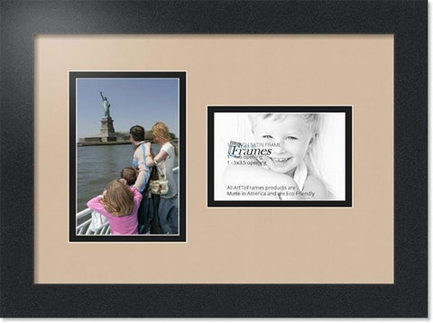 ArtToFrames Double-Multimat-110-782/89-FRBW26079 Collage Photo Frame Double Mat with 1-3.5x5, 4x6 Openings and Satin Black Frame