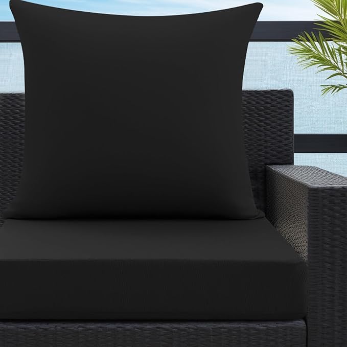 idee-home Outdoor Cushions for Patio Furniture, Outdoor Seat Cushion, Waterproof Hampton Bay Deep Seat Replacement Couch Chair Cushions for Garden Lawn Backyard Deck, 24 x 24 Black