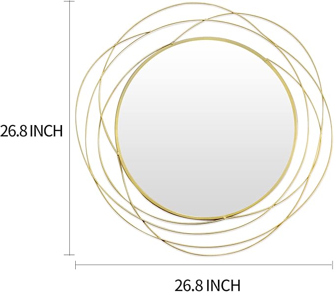 ironsmithn Round Decorative Mirror, Gold Metal Frame with Orbital Design, Modern Contemporary Style, Circle Mirrors for Bathroom Vanity, Living Room or Bedroom 26.8” x26.8” (Gold)