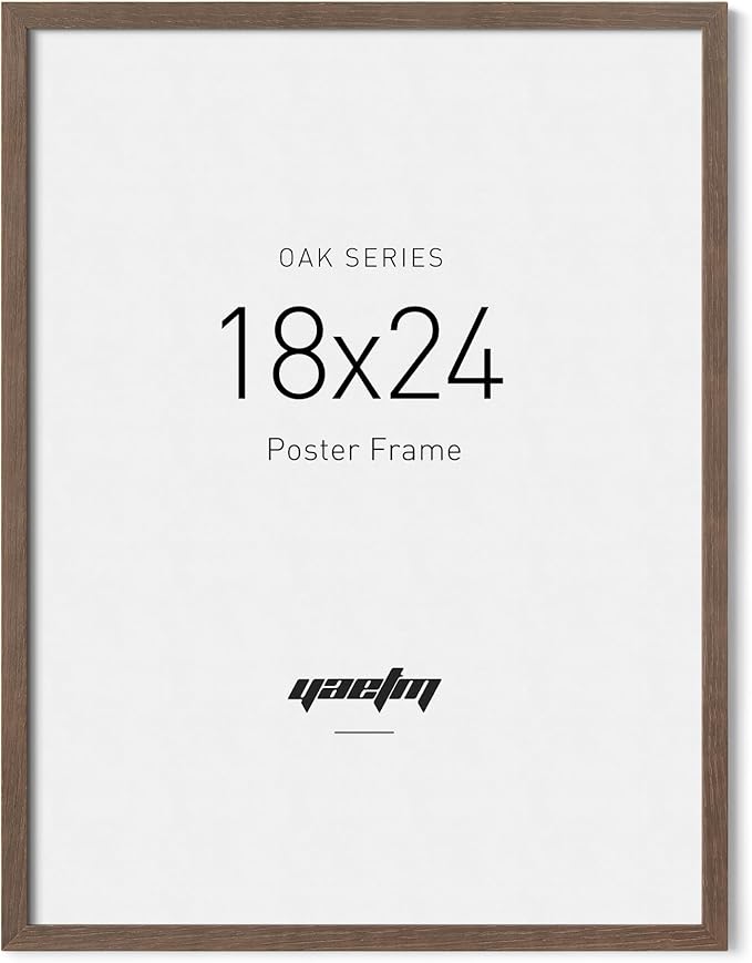 Yaetm Minimalist 18x24 Frame - Brown Walnut, Solid Wood 18 x 24 Poster Frame for Picture & Art Print, Lightweight, Horizontal and Vertical Wall Hanging for Photo Gallery (Single, Walnut)