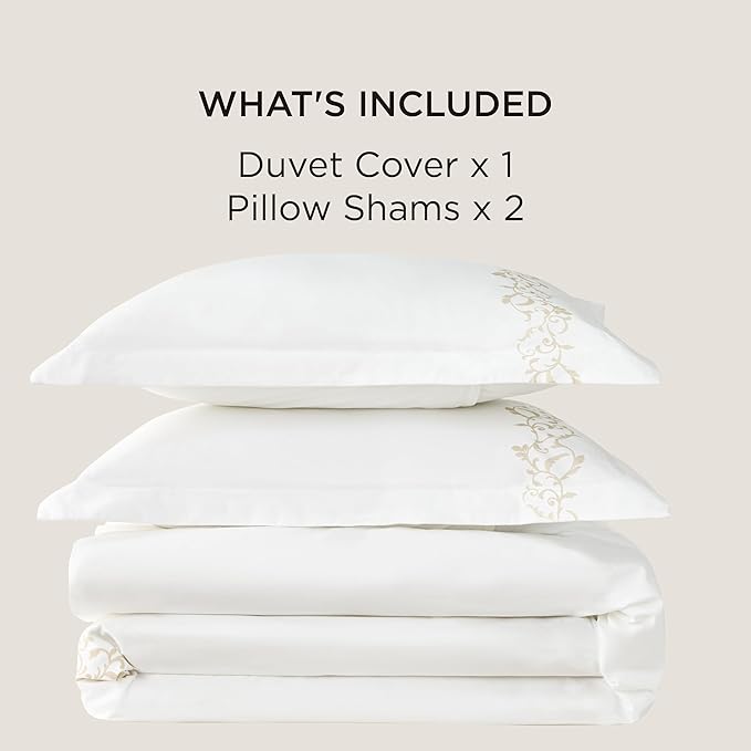 Bedsure Luxury Hotel Duvet Cover Queen Size, 100% White Cotton Curly Frame Bedding Set, Includes 1 Duvet Cover 90x90 Inches with Zipper Closure & 2 Pillow Shams, Comforter Sold Separately