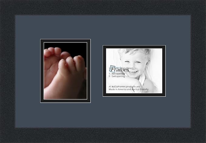 ArtToFrames Collage Photo Frame Double Mat with 2 - 4x5 Openings and Satin Black Frame