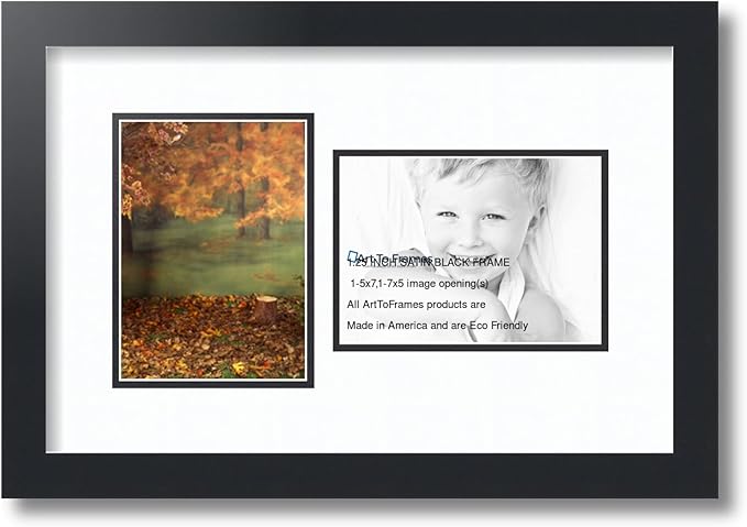 ArtToFrames Double-Multimat-106-61/89-FRBW26079 Collage Photo Frame Double Mat with 2-5x7 Openings and Satin Black Frame, Super White, 2-5x7