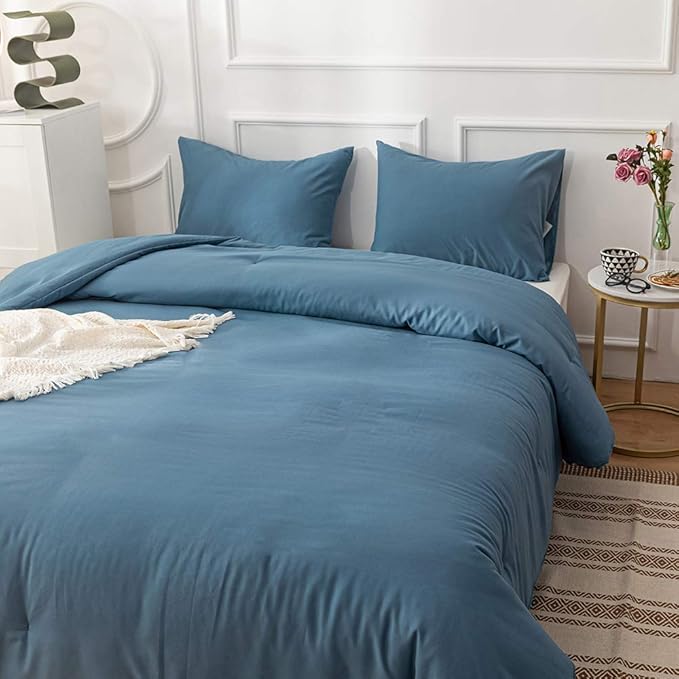 Luxlovery Lake Blue Comforter Set Queen Women Men Bedding Comforter Sets Haze Blue Quilt Blanket Comfy Soft Lightweight Bedding Set for Adults Teens