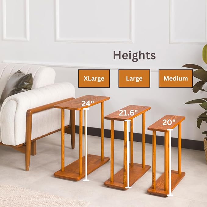 Rectangular Solid Pine Wood Narrow Side Table, Skinny Bedside Table, Small End Table (Chestnut, Medium)