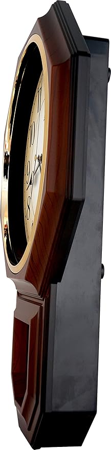JUSTIME Traditional Schoolhouse Gradient Arabic Regulator Wall Clock, Chiming Wall Clocks with Pendulum & Westminster Chime Hourly, Schoolhouse Wall Decor Battery Operated (Dark Wood Grain)