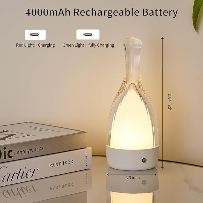 Table Lamp for bedroom with Touch Control,LED Nightstand Lamp Fourth Gear-3000K 4000K 6000K and Seven Color Light,Cordless Battery Operated Desk Lamp,Perfect for Bedroom,Couple Dinner,Cafe.(White)