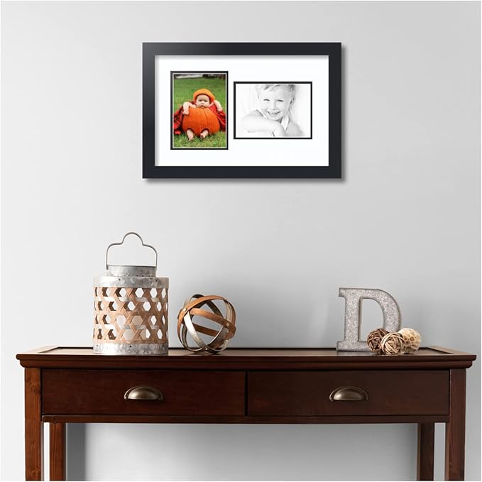 ArtToFrames Double-Multimat-106-61/89-FRBW26079 Collage Photo Frame Double Mat with 2-5x7 Openings and Satin Black Frame, Super White, 2-5x7