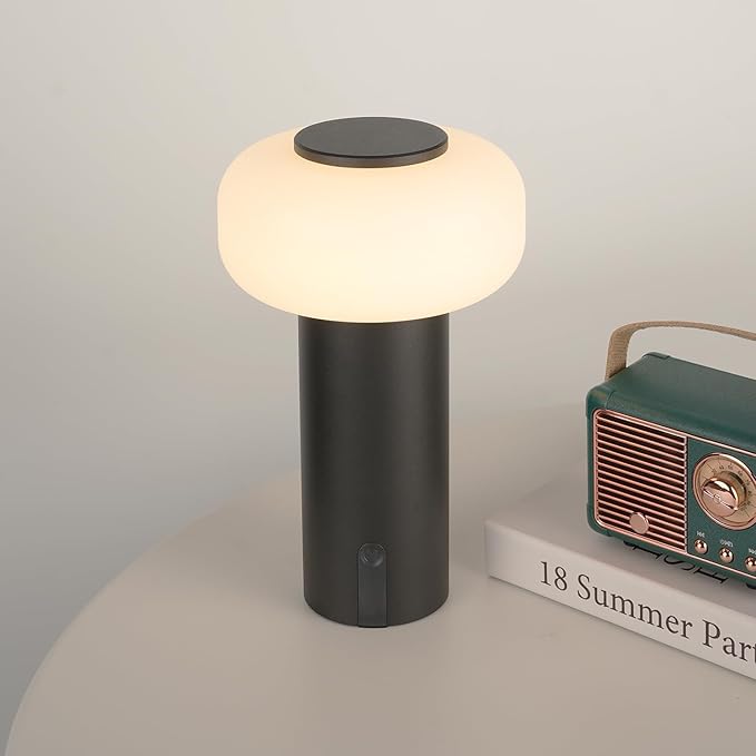 Shower Lamp Waterproof, Outdoor Cordless Table Lamp Rechargeable, Portable Battery Operated Lamp, Touch Dimmable Night Light for Bedroom/Patio/Dinning/Camping (Black)