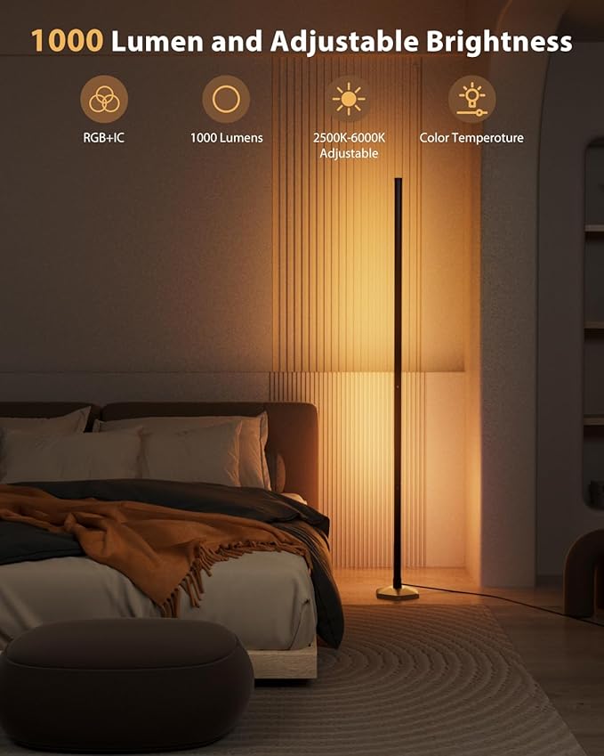 2PCS RGB Floor Lamp, Bluetooth APP and Remote Control 65" Smart Modern Standing Lamp Music Sync 16 Million DIY Colors Changing LED Floor Lamp with Heavy Base