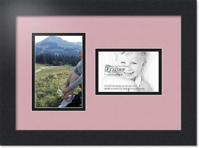 ArtToFrames Collage Photo Frame Double Mat with 1-3.5x5, 4x6 Openings with Satin Black Frame and Seashell mat.
