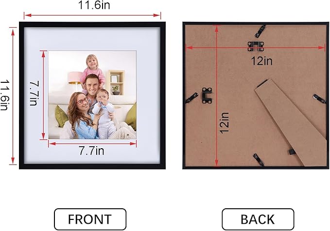 Giftgarden Black 12x12 Picture Frame Set of 4, Matted to 8x8 Picture with Mat, Matted Square Frames for Wall or Tabletop Display