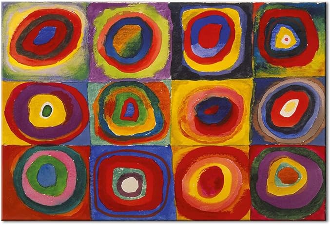 Wieco Art Squares with Concentric Circles Canvas Wall Art Print of Wassily Kandinsky's Famous Paintings Abstract Wall Art for Wall Decor Living Room Bedroom Home Decorations