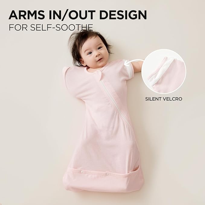 Duomiaomiao 2 Pack Baby Transition Swaddle Blanket, Snap Arms Up Baby Sleep Sack for All Seasons, 100% Cotton Baby Essentials for Newborn Boys Girls 0-6 Months, Gray & Dinosaurs