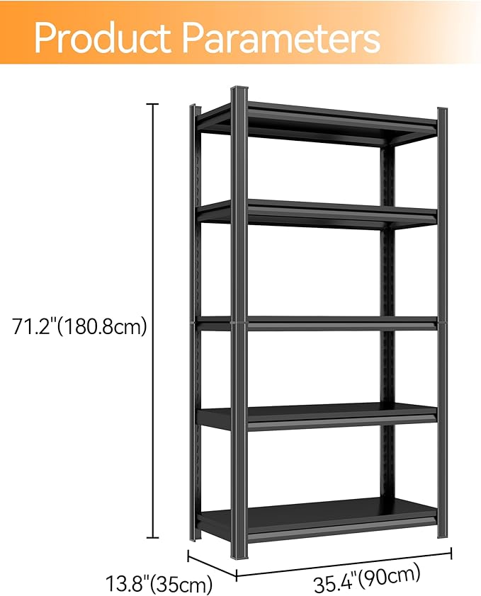 Tall Bookshelf with Open Shelves, Metal Office Book Shelf, Adjustable Organizer Bookcase, Standing Storage Organizer Shelf for Living Room (35.4" W*13.8" D*71.2" H)