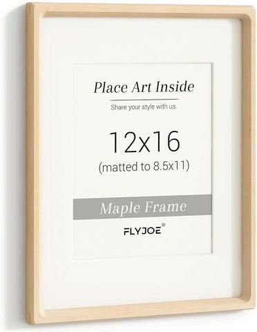 12x16 Picture Frame, USA-Sourced Natural Maple Wood Photo Frame with Tempered Glass, Handcrafted Rounded Corner 12 x 16 Wooden Frame Matted to 8.5x11 Photos, Horizontal or Vertical Wall Mounting