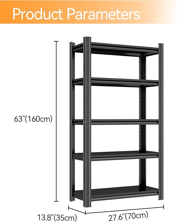 Tall Bookshelf with Open Shelves, Metal Office Book Shelf, Adjustable Organizer Bookcase, Standing Storage Organizer Shelf for Living Room (27.6 W*13.8" D*63" H)