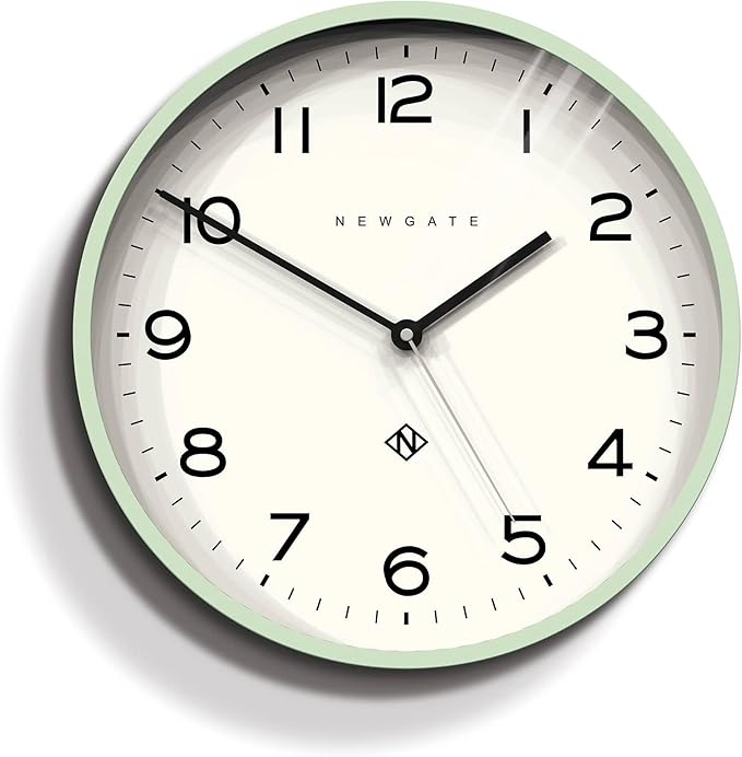 NEWGATE® Number Three Echo Wall Clock | Modern Round Clock | 14.5 inch | Neo Mint | Easy to Read Numbers | Ideal for Kitchen, Living Room or Office