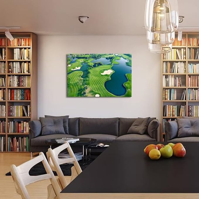 Golf Wall Art for Office Golf Course Picture Poster Canvas Prints Golf Course Picture Wall Decor for Living Room Bedroom Bathroom Home Decorations Framed Artwork Ready to Hang(12''H x 16''W)