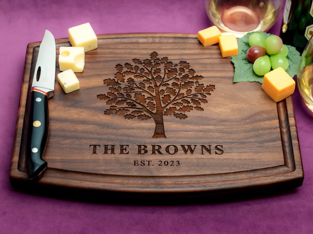 Straga Personalized Cutting Boards | Handmade Wood Engraved Charcuterie | Custom Anniversary, Housewarming Gift for Couples or Family (Tree Design No.930)