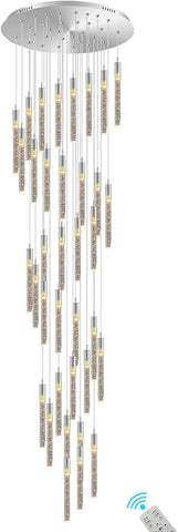 Flashing God H150 High Ceiling Chandelier 36-Lights Chrome Chandeliers for Entryway Crystal Drop Light Large Long Staircase Chandelier Light Fixture for Foyer Hallway Living Room