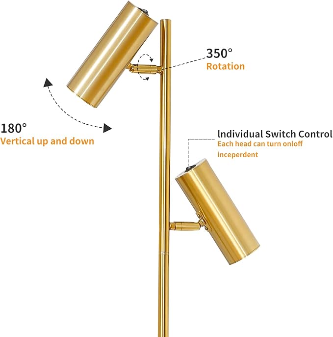 Hsyile Lighting KU300211 Cozy Elegant Modern Creative Bedroom & Living Room Floor Lamp,Tall Pole Uplight for Office - Brass Finish - Adjustable Tree Floor Lamp with 2 Lights