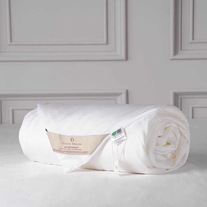 CUDDLE DREAMS Lightweight Silk Filled Comforter for Summer, Detachable Tencel Duvet Cover for Easy Care, Naturally Breathable (White, King)