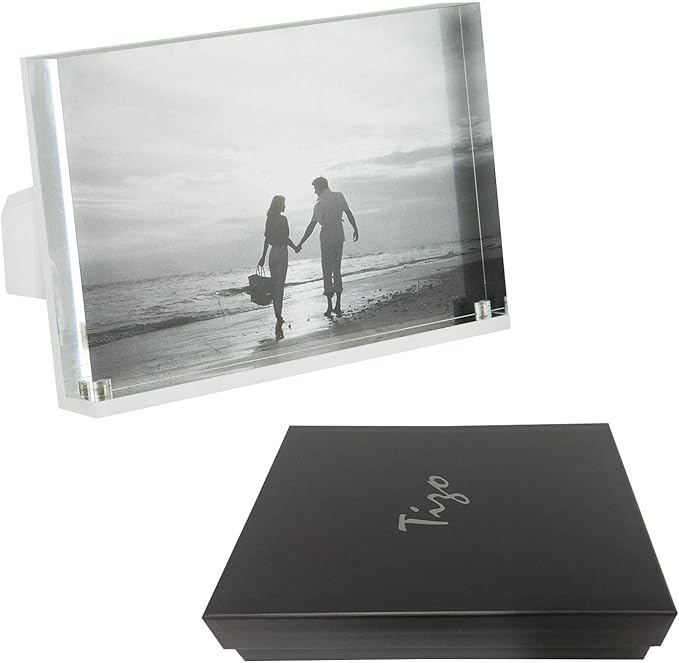 TIZO Design Horizontal 6x4 Lucite Picture Frame, Durable 1 Inch Thick Clear Lucite Magnetic Closures, Elegant & Practical Boutique Quality Photo Frame (Multiple Colors Available) (With Gift Box)