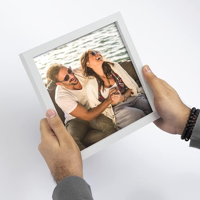 Renditions Gallery Set of 9, 8X10 Custom Photo Prints with Real Wood Picture Frames. Create Personalized Photos with Peel & Stick Photo Frames. White Frame
