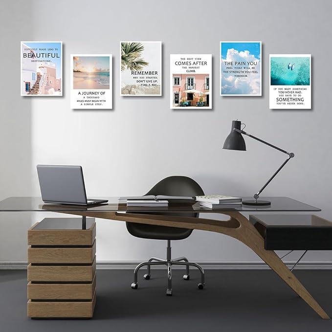Inspirational Quotes Wall Art,Motivational Wall Art Decoration Painting, landscape Canvas Wall Art,Suitable for Library, Office,Living Room,Home Deco,Tabletop/Hanging,|6-pack 29 x 38 cm framed 5