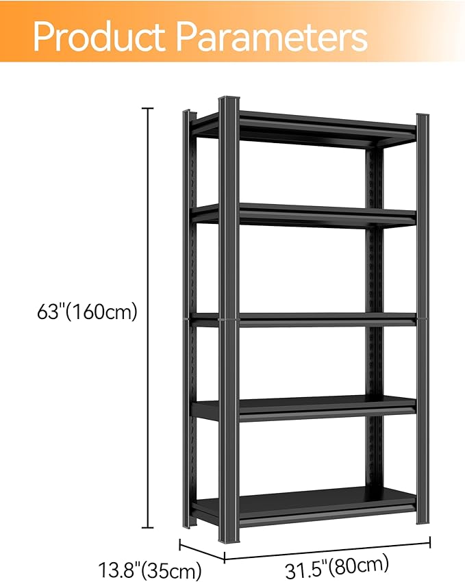 Tall Bookshelf with Open Shelves, Metal Office Book Shelf, Adjustable Organizer Bookcase, Standing Storage Organizer Shelf for Living Room (31.5" W*13.8" D*63" H)