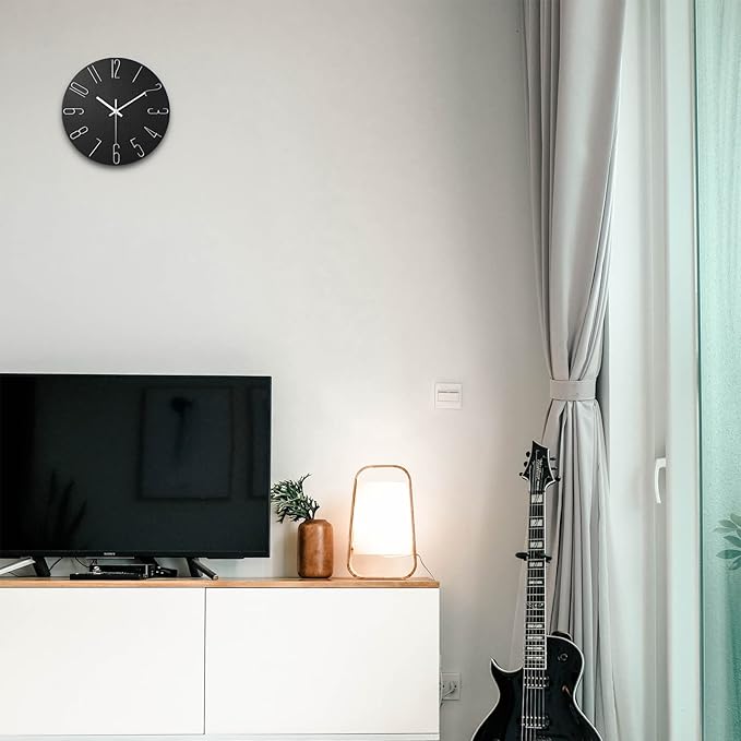 Faupugh Wall Clock Battery Powered 12 inch Silent Wall Clock, Exquisite Modern Style Decorative Clock, Suitable for Home, Office, School, Kitchen, Bedroom, Living Room (Black)