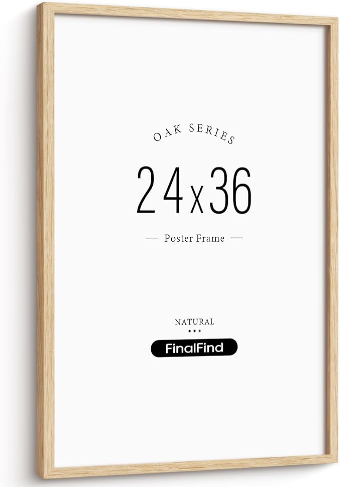 Minimalist 24x36 Poster Frame, Natural Solid Oak Wood 24 x 36 Picture Frame, Lightweight for Wall Moungting (Single, Oak)