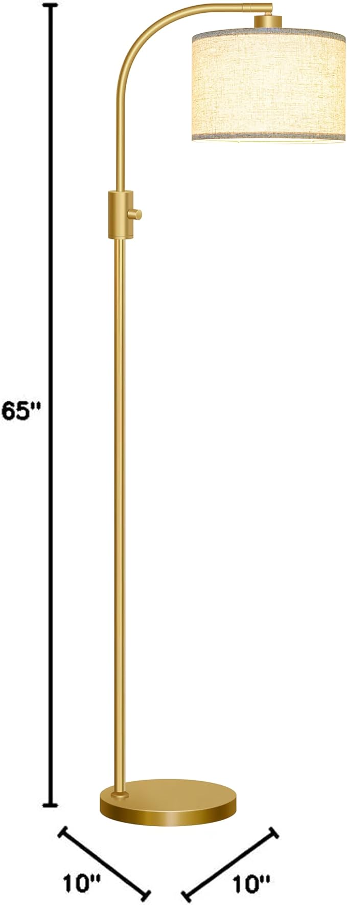 【Upgraded】 Dimmable Gold Floor Lamp, 1200 Lumens LED Bulb Included, Arc Floor Lamps for Living Room Modern Standing Lamp with Linen Shade, Tall Lamp for Living Room Bedroom Office Reading Room Nursery