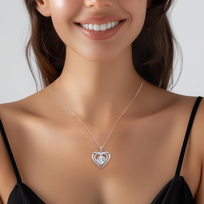 Moissanite Heart Pendant Necklaces for Women, 925 Sterling Silver Gold Plating Lab-Created Gem Necklace Engraved with 'I LOVE YOU', Ideal Anniversary Birthday Christmas Valentine Engagements Mothers Day Jewelry Gifts for Mom Wife Girlfriend Daughter Her