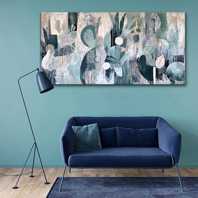 Abstract Plant Garden Wall Art for Living Room Office Green Teal Canvas Painting Prints Sage Green Botanical Artwork Dining Room Bedroom Decor (20x40 Inches)