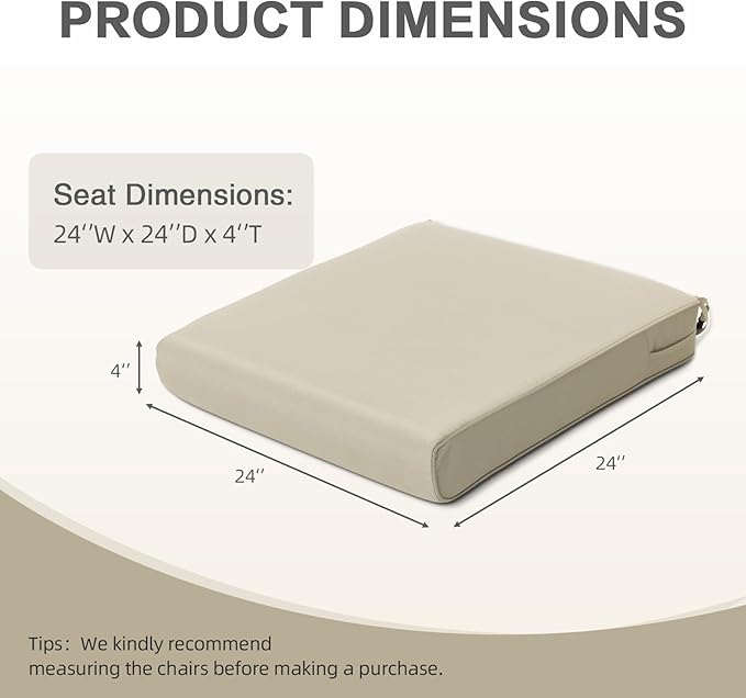 BPS 24x24 Inch Deep Seat Outdoor Cushion, Khaki Fade-Resistant and Water-Resistant Patio Chair Cushion for Wicker Chairs, Sofas, Love Seats