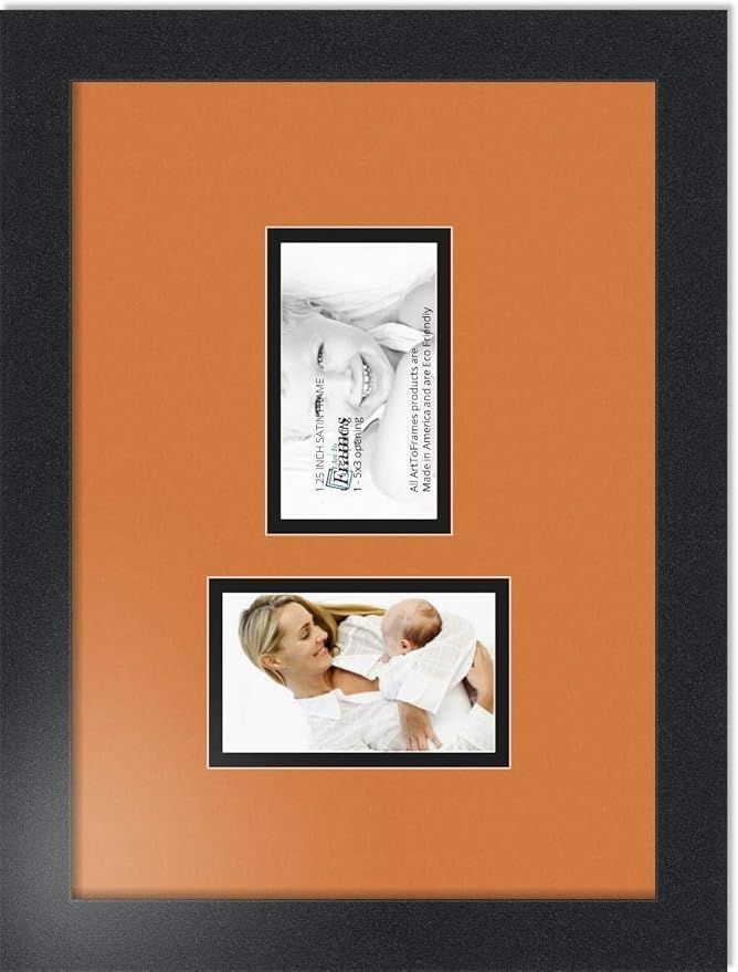 ArtToFrames Collage Photo Frame Double Mat with 2 - 3x5 Openings and Satin Black Frame