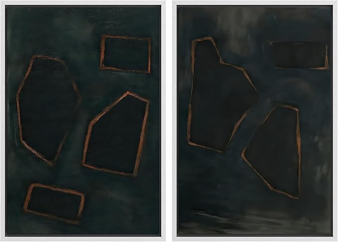 SIGNWIN Framed Wall Art Print Set Dark Geometric Abstract Modern Minimalist Shapes Illustrations Modern Art Rustic Relax/Calm Multicolor for Living Room, Bedroom, Office - 24"x36"x2 WHITE