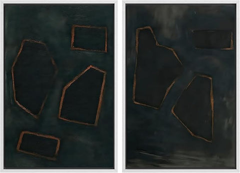 SIGNWIN Framed Wall Art Print Set Dark Geometric Abstract Modern Minimalist Shapes Illustrations Modern Art Rustic Relax/Calm Multicolor for Living Room, Bedroom, Office - 24"x36"x2 WHITE