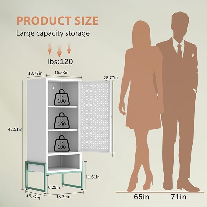 LEYNOT Small Bathroom Storage Cabinet 42.51“H Metal Bathroom Floor Cabinet with Adjustable Shelves for Pantry，Kitchen, Home Office, Living Room, Dinning Room