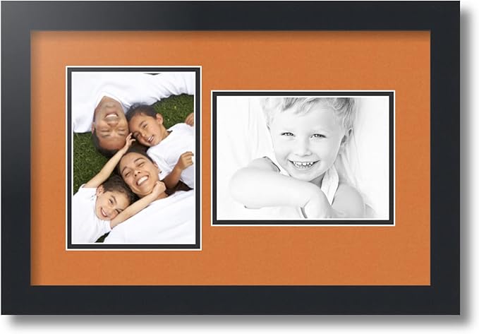 ArtToFrames Double-Multimat-106-712/89-FRBW26079 Collage Photo Frame Double Mat with 2 - 5x7 Openings and Satin Black Frame