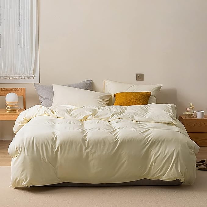 Luxlovery Ivory White Comforter Set California King Cream White Bedding Comforter Cal King Solid Beige Minimalist Bedding Set Soft Breathable Blanket Quilts Modern Comforter Set