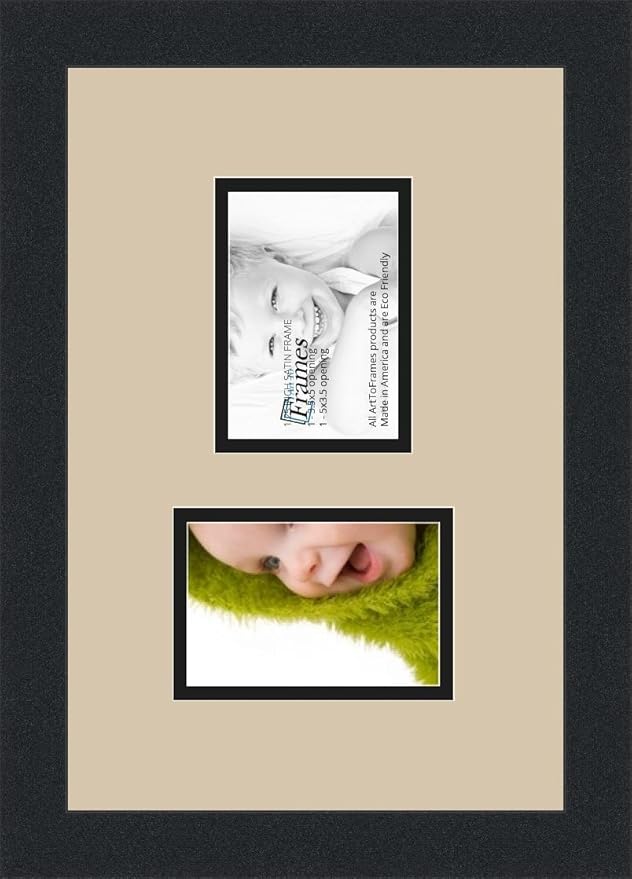 ArtToFrames Collage Photo Frame Double Mat with 2-3.5x5 Openings and Satin Black Frame