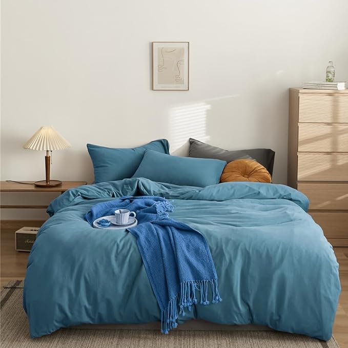 CLOTHKNOW Lake Blue Queen Comforter Set 3Pcs Blue Bedding Comforter Sets Soft Girls Women Blue Comforter Queen with 2 x Pillow Cases