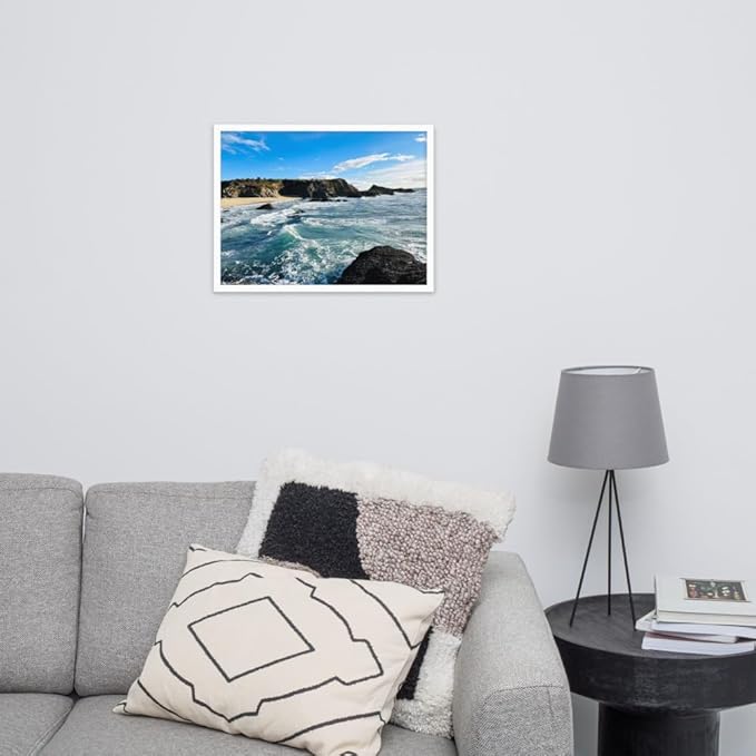 Bodega Bay Coastal Wall Art – Framed Ocean Photography Print – California Nature Landscape Poster – Seascape Decor for Living Room or Bedroom - (18x24 inches)- Wooden Framed (White)