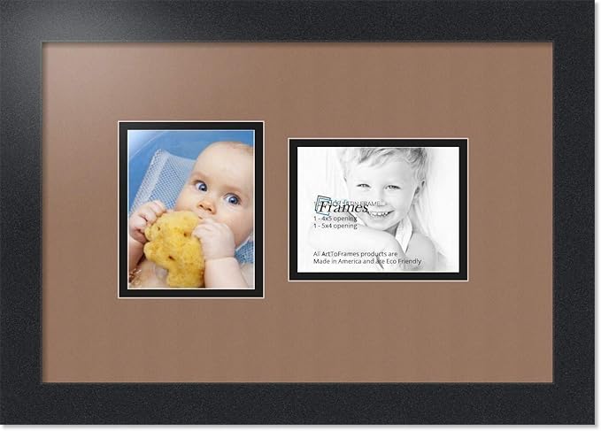 ArtToFrames Collage Photo Frame Double Mat with 2 - 4x5 Openings and Satin Black Frame