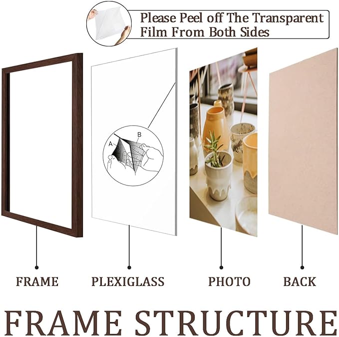 KTKDE 8.5 by 11 Picture Frame Walnut, Picture Frames 8.5 x 11frame with Shatter Resistant Plexiglass for Wall Mounting Display Horizontally or Vertically Hanging, Diploma Certificate Frames 8.5 x 11
