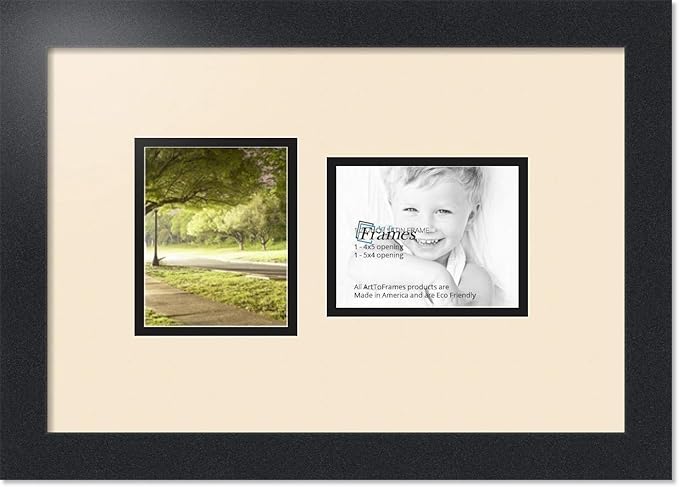 ArtToFrames Collage Photo Frame Double Mat with 2 - 4x5 Openings and Satin Black Frame