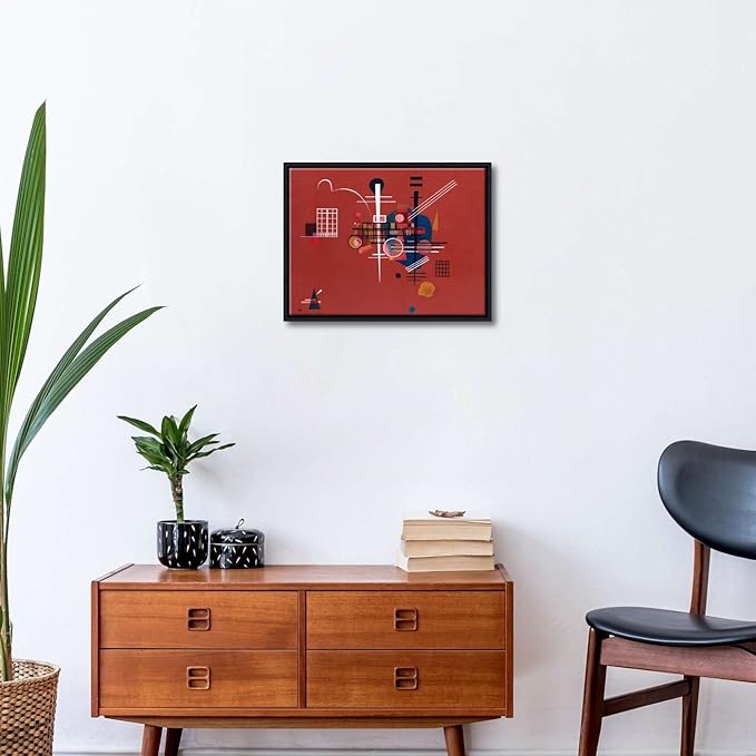 Wieco Art Framed Canvas Wall Art Prints Dull Red,1927 by Wassily Kandinsky Classic Famous Paintings Reproductions Canvas Wall Art for Home Decoration Office decorationsand
